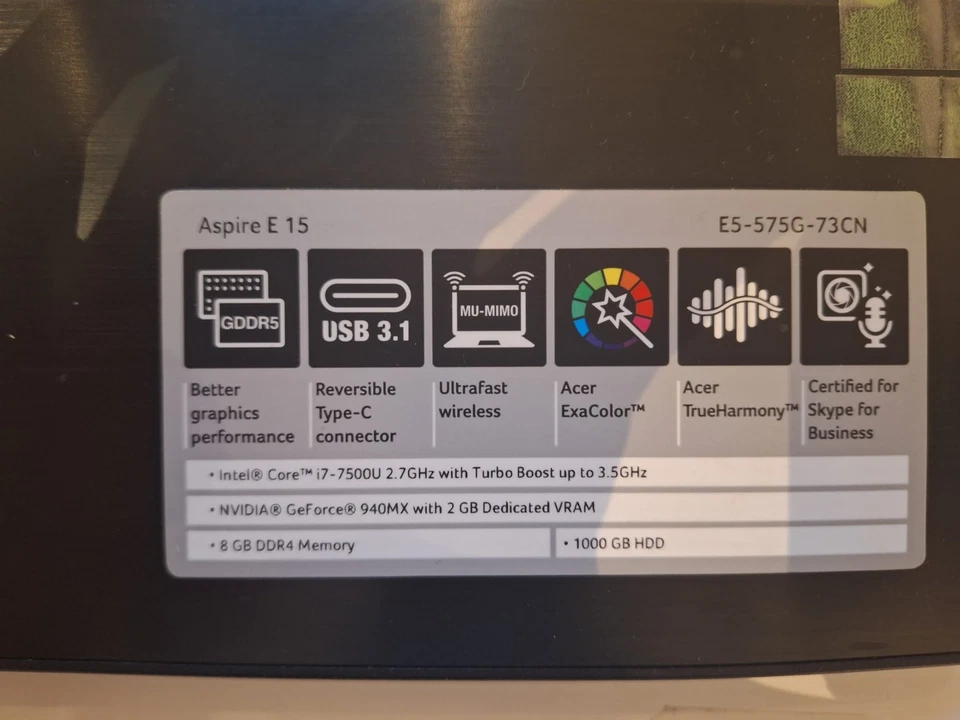 Portátil Acer Aspire 5 Negro, Buen estado, i7-7500U, Incluye Cargador - Imagen 3 de 4
