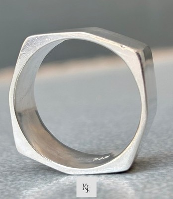 10mm Wide Plain Square Band Ring 925 Sterling Silver Statement Band Mens Ring