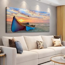 Ocean Sunset Canvas Wall Art for Living Room Beach Framed Artwork Sail Boat S...