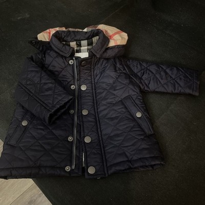 Burberry Child s Sz 6mo Quilted Puffer Jacket. Blue w/snap off hood