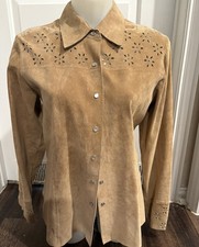 Y2K Women Tan Suede Shirt Boho Hippie Festival Western Rodeo Prairie Size M NWOT