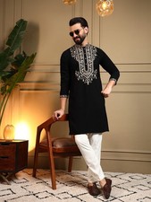 Elegant Men's Embroidered Kurta Pajama Set   Perfect for Wedding  Festive Wear