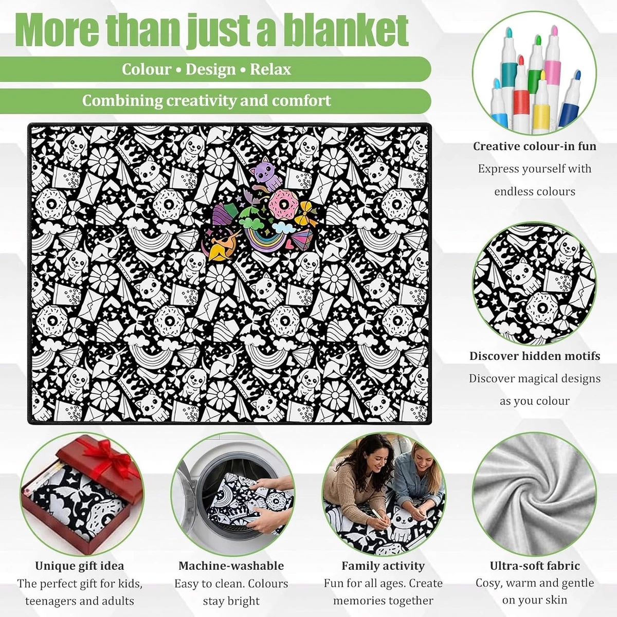 Manta para colorear grande 150x125cm 24 colores DIY manta para pintar mullida suave manta mullida