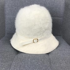 Kangol Furgora Linda Hat Cloche Fitted Womens Small White Angora England Buckle