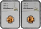 Lincoln Wheat Cent 1939 + 1940 1C NGC Graded MS 65 RD Two Coin Lot