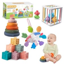 Montessori Baby Toys for Ages 6-18 Months - Pull String Teether, Stacking