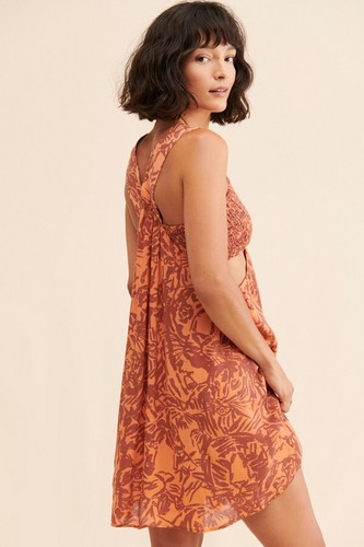 Neu mit Etikett Anthropologie Bandeau Piper orange rost Blumen Sommer Cutout Minikleid XL - Bild 4 von 9
