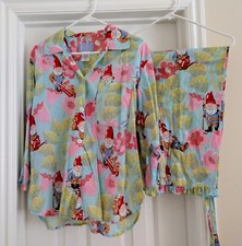 Nick Nora NWOT VRARE CAPRI 100 Cotton Garden Gnomes With Ruffles Pajama Set L