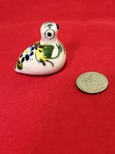 Vintage Tonala Mexican Hand Painted Pottery Clay Folk Art Bird Measuring - 1.5"
