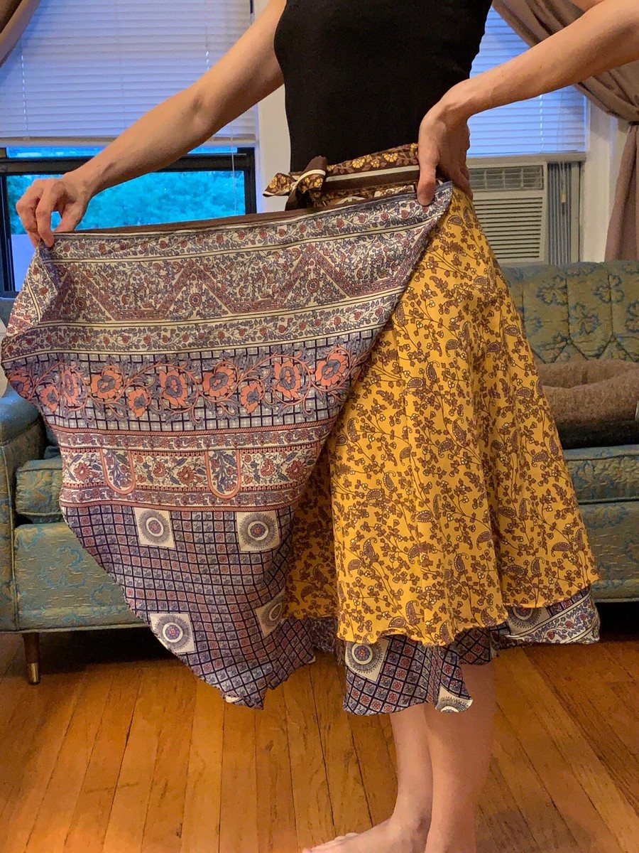 Silk patterned reversible wraparound skirt | eBay