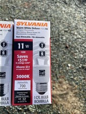 2 SYLVANIA 11w 120v Compact Fluorescent Medium Base Mini Twist Fluorescent Bulb