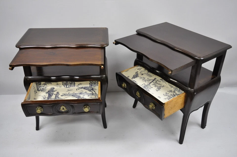 Mesitas de noche bomba estilo provincial rural francés Attr. Aufray - un par Foto 3 de 4