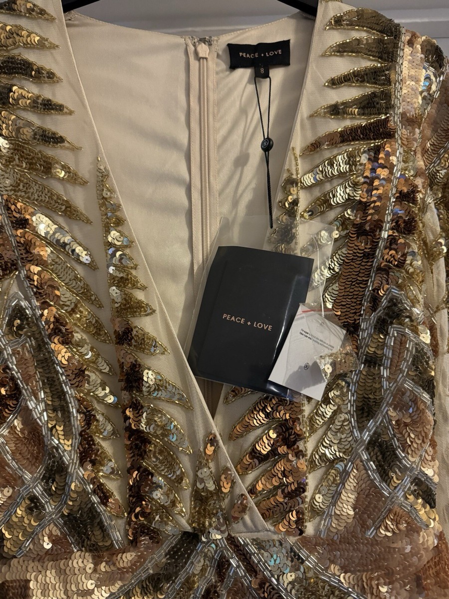 missguided gold sequin dress MISSGUIDED PEACE & LOVE GOLD EMBELLISHED DRESS – Interpolate co Demo Store main image 1