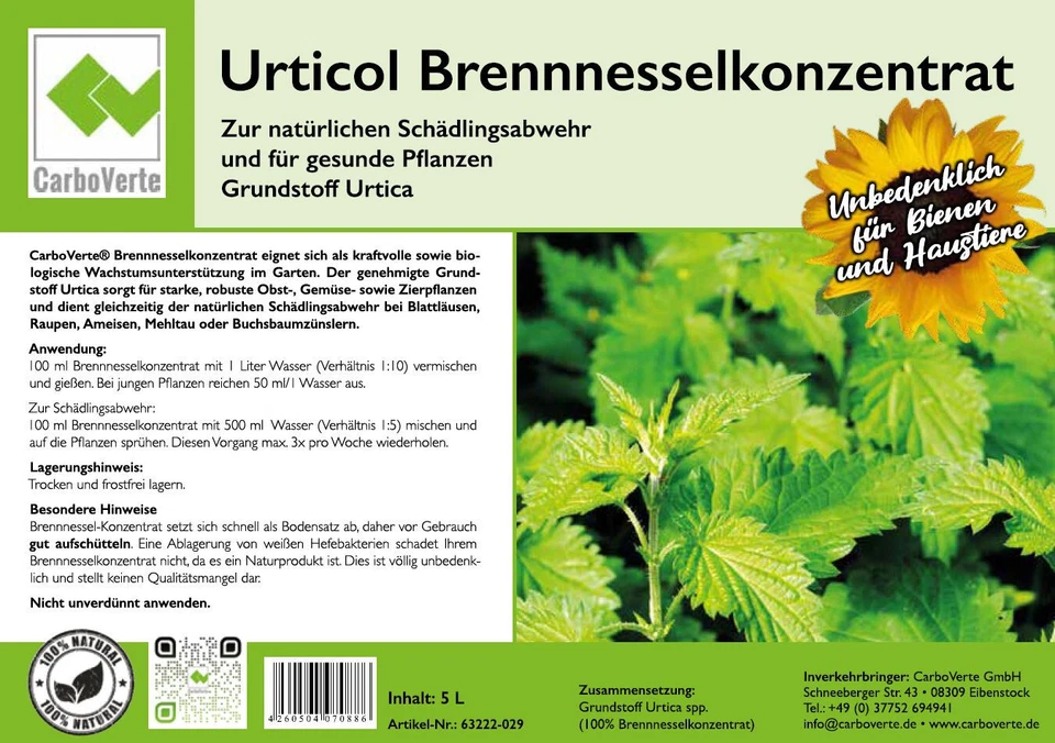 CarboVerte Brennnesseljauche, 100 % natürlich,Grundstoff Urtica, 5 Liter - Bild 3 von 4