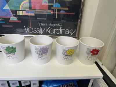 4x Vasen Keramik Blume weiß mit Dekor (4 verschiedene Farben) cm 13h