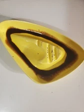 Vintage California Pottery Ceramic Ashtray Made in America Yellow Brown Triangle