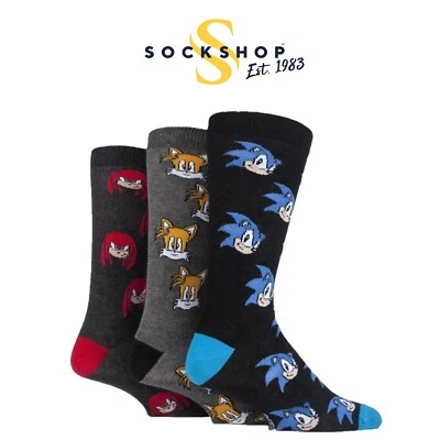Mens Sonic the Hedgehog Knuckles Tails Socks Fun Retro Game Gift 3 Pack-SOCKSHOP