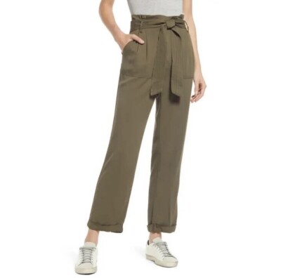Treasure & Bond Paperbag Chino Cropped Pants Size 8 Olive Green NEW Nordstrom