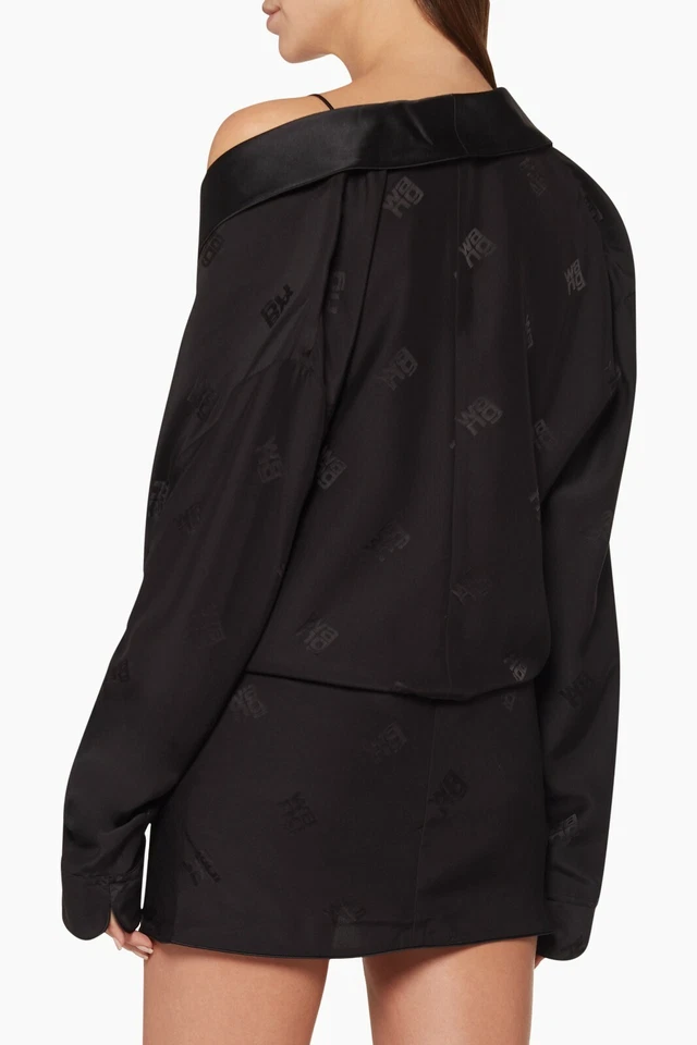 ALEXANDER WANG 黑色标志提花丝绸迷人扭结长袍睡衣连身裤 8 = M — 第 3/4 张图片