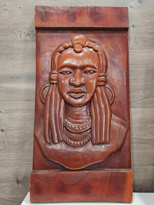 Hand Carved Wooden 24'' African Himba Tribe Woman 3D Wall Hanging Plaque Decor