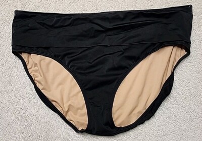   NWOT L.L. Bean Women's Fold Over Waist Swim Bikini Bottom Plus Size 26W Black
