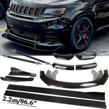 For Jeep Compass 2007-23 Front Bumper Lip Spoiler Side Skirts Rear+Glossy Black