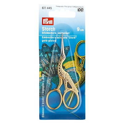 Feine Stickschere vergoldet 9cm Schere Storch Prym 611445 Sticken Stick Gold