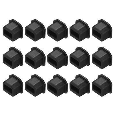 15pcs USB Type B Port Plugs Covers Anti Dust Protector for USB Female End, Black