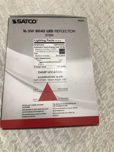 Satco S9638 16.5W BR40 LED 2700K Warm White 120V 85W Replacement  - Picture 2 of 4