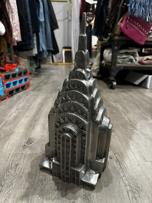 VINTAGE Pottery Barn CHRYSLER BUILDING NEW YORK ART DECO CAST METAL 16  Top Rare