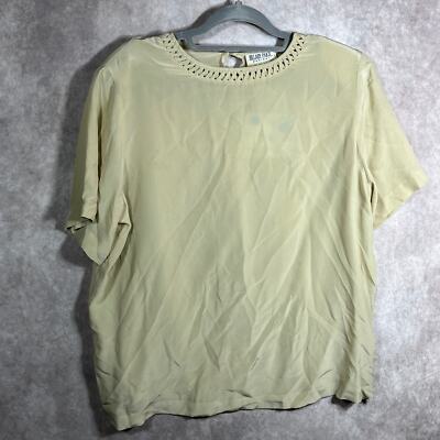 Vintage Hillary Paige Silk Blouse Women 14P Beige Short Sleeves 90s Career  NEW