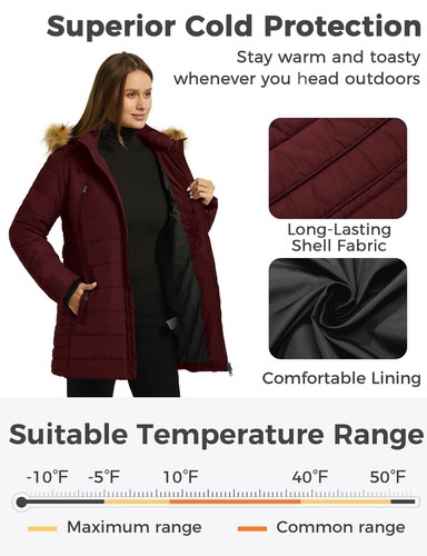 Chaqueta acolchada acolchada gruesa de invierno Wantdo para mujer Abrigo cálido Parka capucha de piel - Imagen 53 de 70