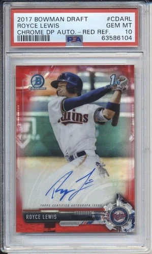 Royce Lewis 2017 Bowman Chrome Draft 1st Red Refractor RC AUTO 3/5 PSA 10