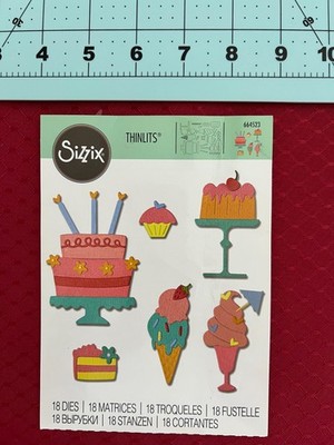 Sizzix Thinlits #664523 PARTY TREATS set includes 18 die cuts birthday cake