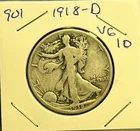 1918 D Very Good Walking Liberty Silver Half Dollar