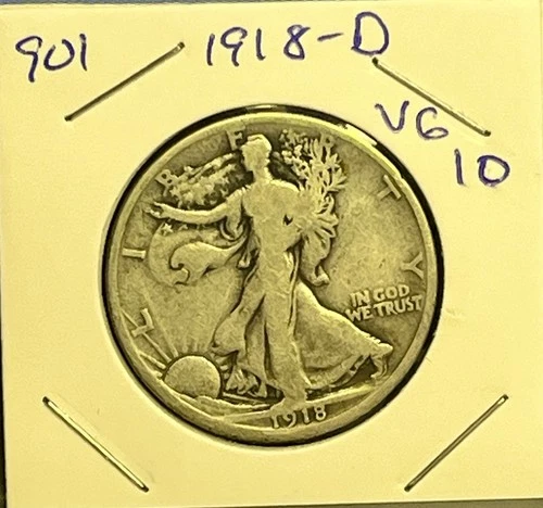 1918 D Very Good Walking Liberty Silver Half Dollar