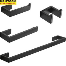 4 Piece Bathroom Accessory Set Towel Bar Ring Paper Holder Robe Hook Wall Mount