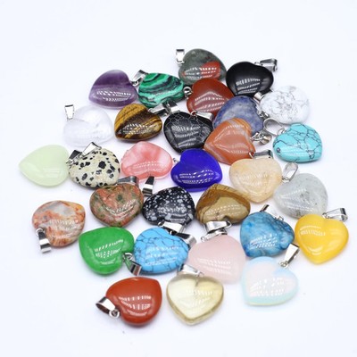 10Pcs Heart Crystal Natural Stone Pendant Turquoise Pink Quartz Amethyst Charms 