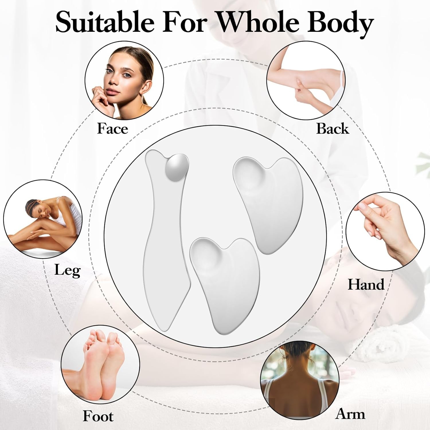 3 Stainless Steel Gua Sha Tools, Muscle Scraper and Gua Sha Facial Tools, Scrapi