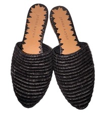 Jenni Kayne Black Raffia Slip On Minimalist Leather Sole Mules - EU 35/ US 5 M