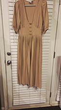 ASOS DESIGN Women Pleated Dress Maxi Knee Length Tan Sz 4 Short Sleeve Pullover 