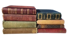 Lot 8 Antique 1800s Gilt Distressed Victorian Books for Staging Library Decor