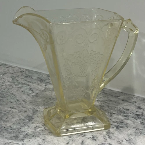 Creamer, Lorain (Basket) Yellow Depression Glass, Indiana Glass Co