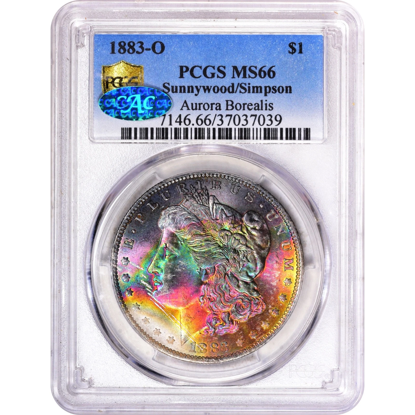 1883O Morgan Silver Dollar  PCGS MS 66 CAC Rainbow Toned AURORA BOREALIS VIDEO
