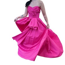 1980s Victor Costa Pink Strapless Taffeta Gown Sz 6