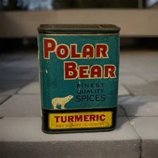 1930’s POLAR BEAR TURMERIC Spice Tin Nice Condition Great Graphics! MUSKOGEE OK