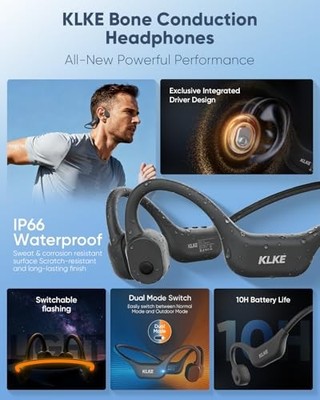 KLKE OPEN-EAR BONE CONDUCTION HEADPHONES, IP66 WATERPROOF, Z3 - DARK GRAY