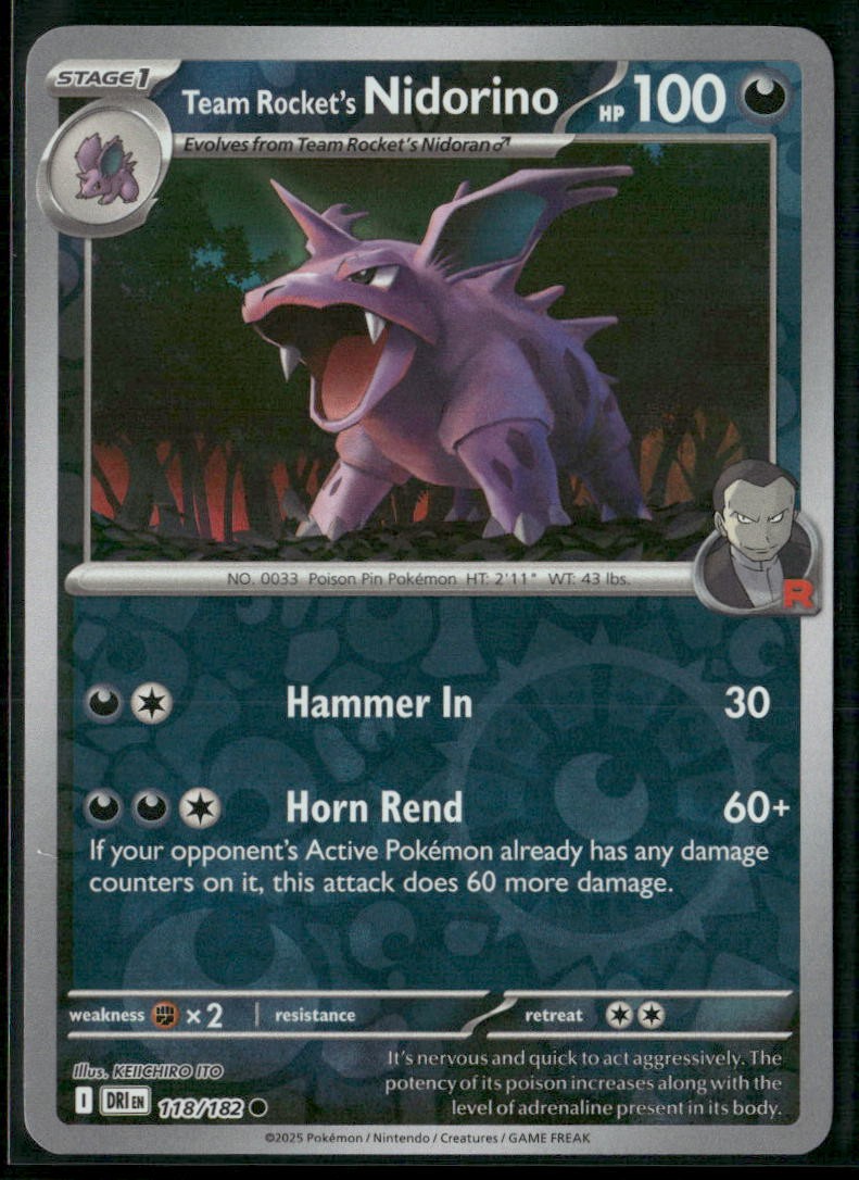 Pokemon Team Rocket's Nidorino #118/182 SV10: Destined Rivals Reverse Holo