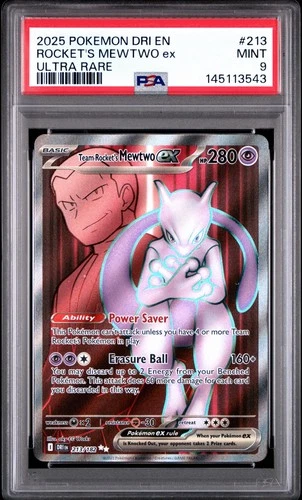 2025 Pokemon Destined #213 Rivals Team Rocket's Mewtwo EX PSA 9