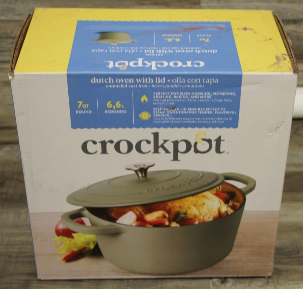 Crockpot Artisan 7 Qt Round Enameled Matte Green Cast Iron Dutch Oven